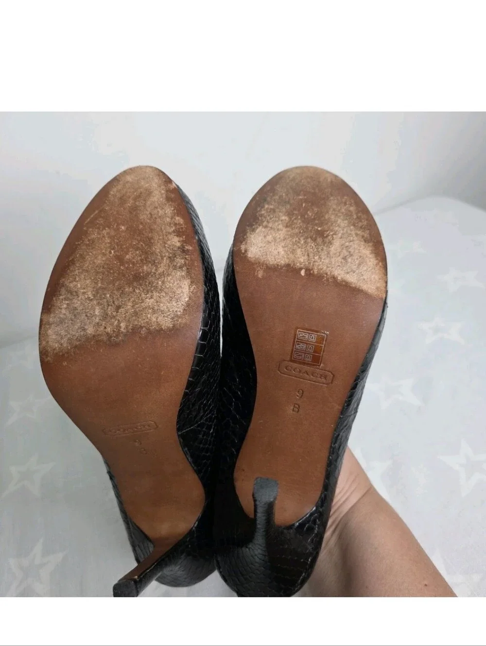 COACH Kristina Q3013 Black Snake Embossed Leather Platform Stiletto Pumps 9B